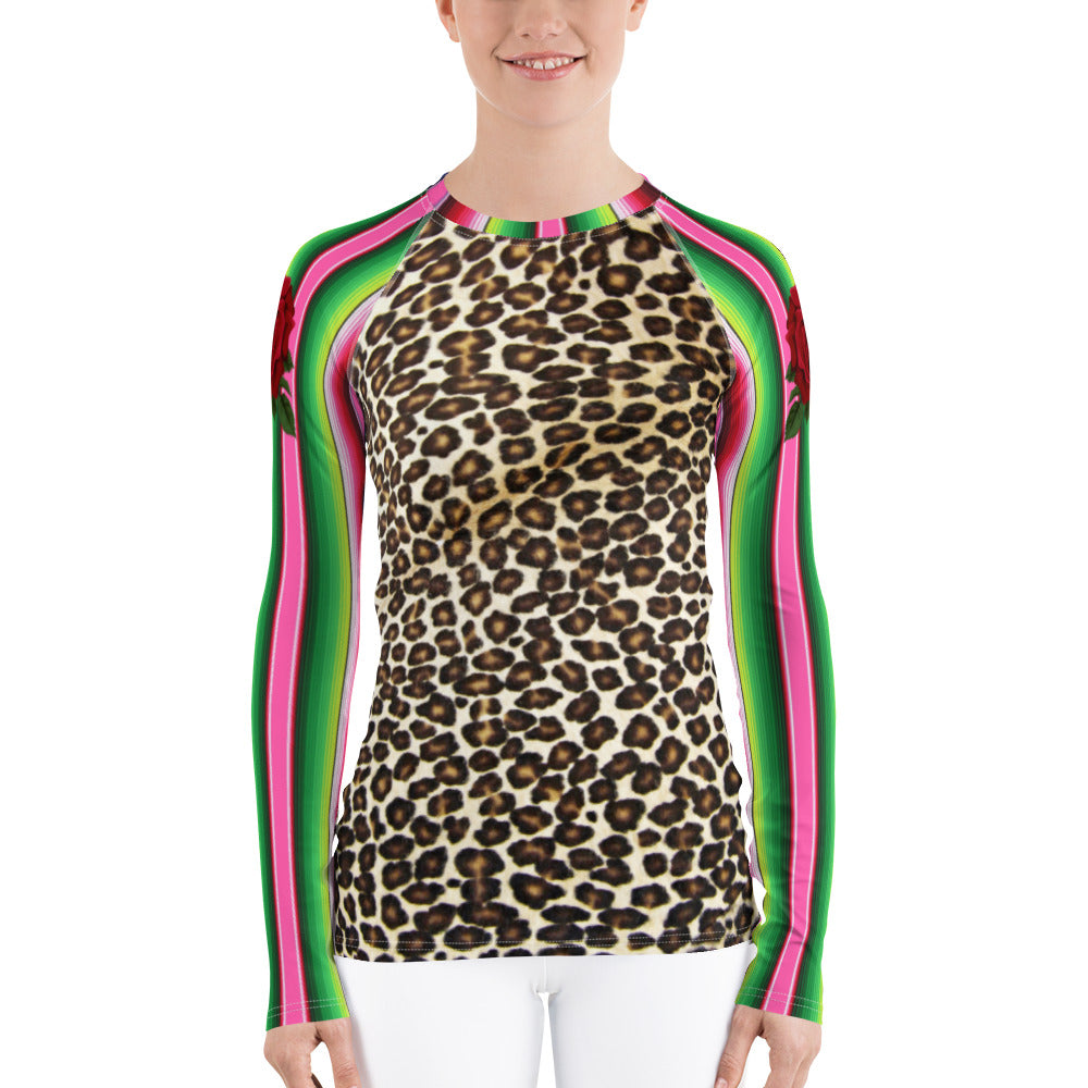 Leopard Print Serape Rose Natural Women's Long Sleeve Top – Bunny